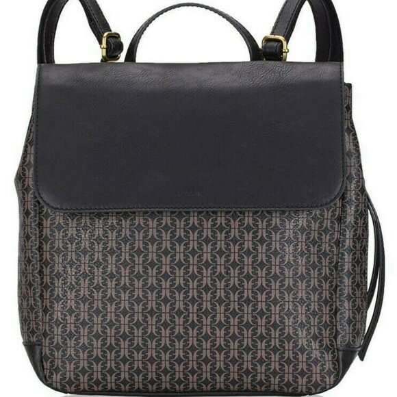 Fossil Claire Black Brown Signature Flap Backpack Bag main image 7